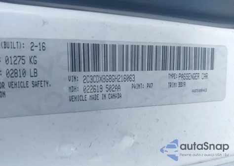 2016 Dodge Charger Se z USA, uszkodzony, nr VIN 2C3CDXBG8GH216063